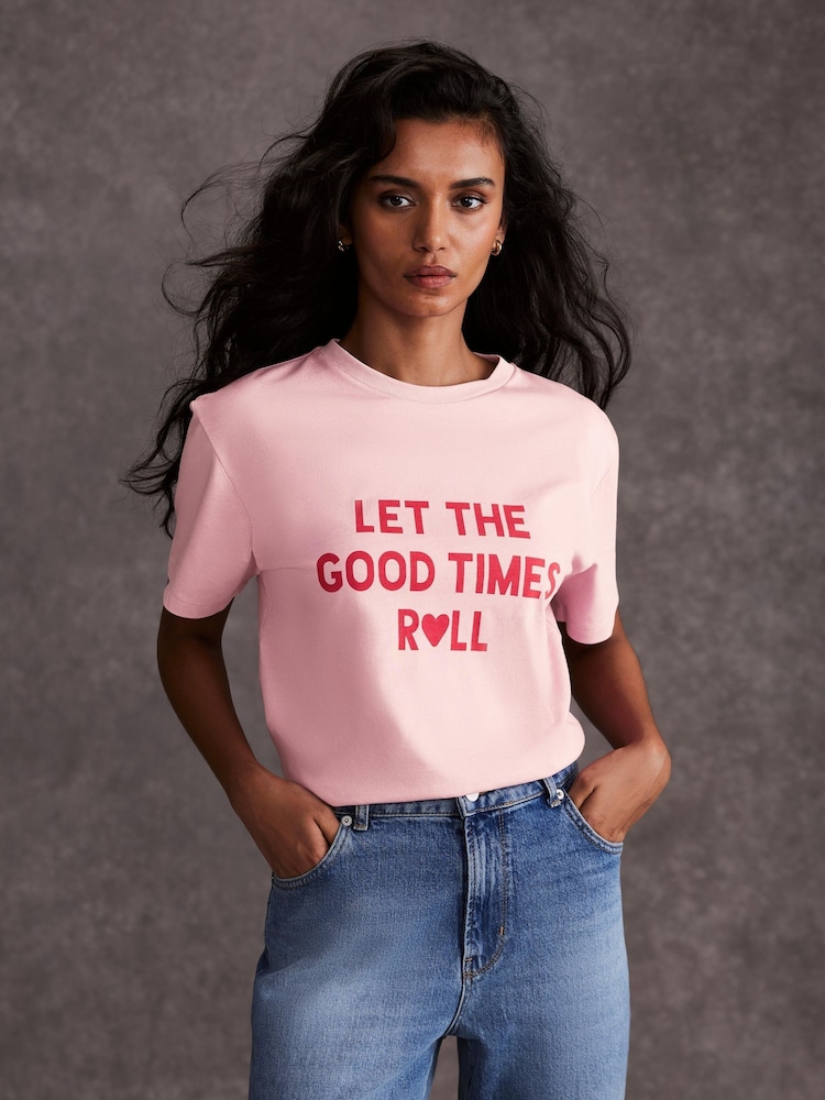 Mint Velvet Pink Graphic Print 100% Cotton T-Shirt - Image 2 of 7