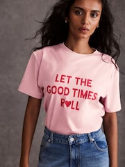 Mint Velvet Pink Graphic Print 100% Cotton T-Shirt - Image 3 of 7