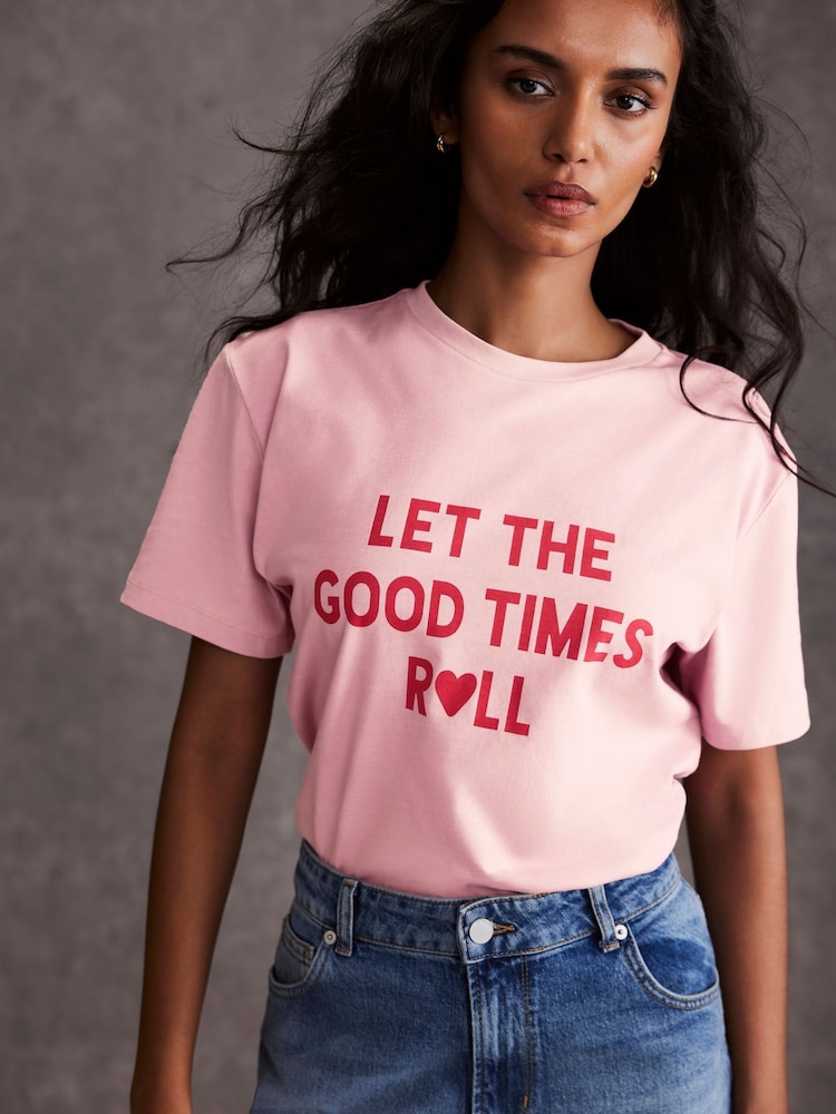 Mint Velvet Pink Graphic Print 100% Cotton T-Shirt - Image 3 of 7
