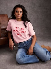 Mint Velvet Pink Graphic Print 100% Cotton T-Shirt - Image 4 of 7