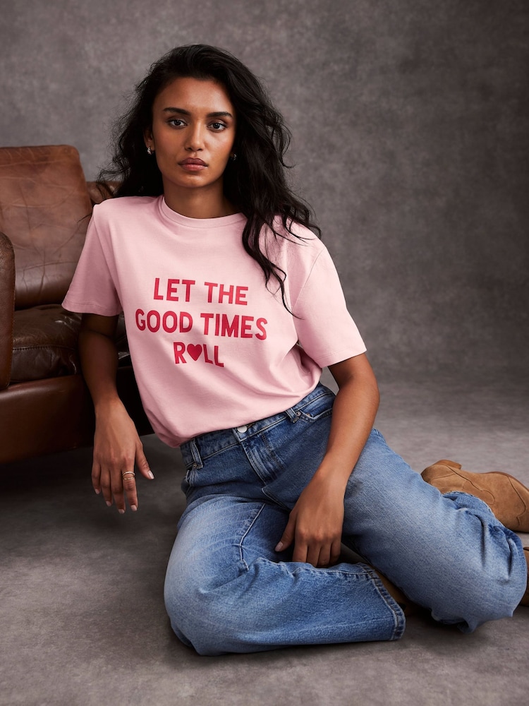 Mint Velvet Pink Graphic Print 100% Cotton T-Shirt - Image 4 of 7