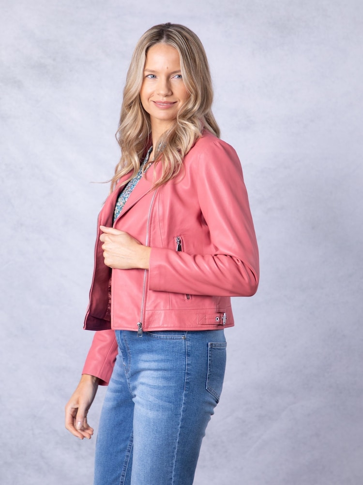 Lakeland Leather Pink Thornhill Leather Biker Jacket - Image 9 of 9