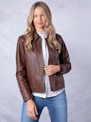 Lakeland Leather Brown Crosthwaite Collared Jacket - Image 1 of 9