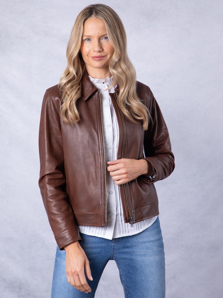 Lakeland Leather Brown Crosthwaite Collared Jacket - Image 1 of 9