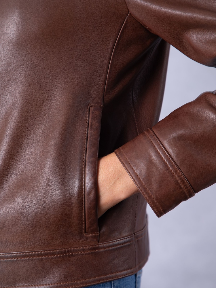 Lakeland Leather Brown Crosthwaite Collared Jacket - Image 6 of 9