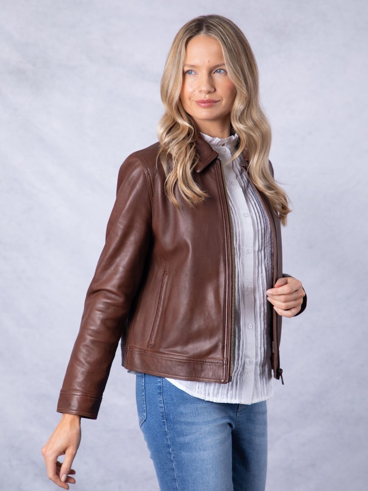 Lakeland Leather Brown Crosthwaite Collared Jacket - Image 8 of 9