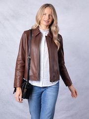 Lakeland Leather Brown Crosthwaite Collared Jacket - Image 9 of 9