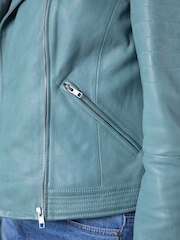 Lakeland Leather Blue Esthwaite Classic Biker Jacket - Image 5 of 9