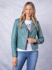 Lakeland Leather Blue Esthwaite Classic Biker Jacket - Image 7 of 9