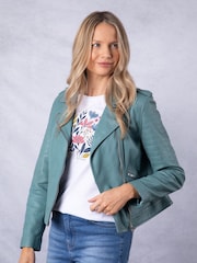 Lakeland Leather Blue Esthwaite Classic Biker Jacket - Image 8 of 9