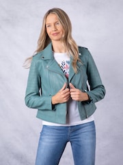 Lakeland Leather Blue Esthwaite Classic Biker Jacket - Image 9 of 9
