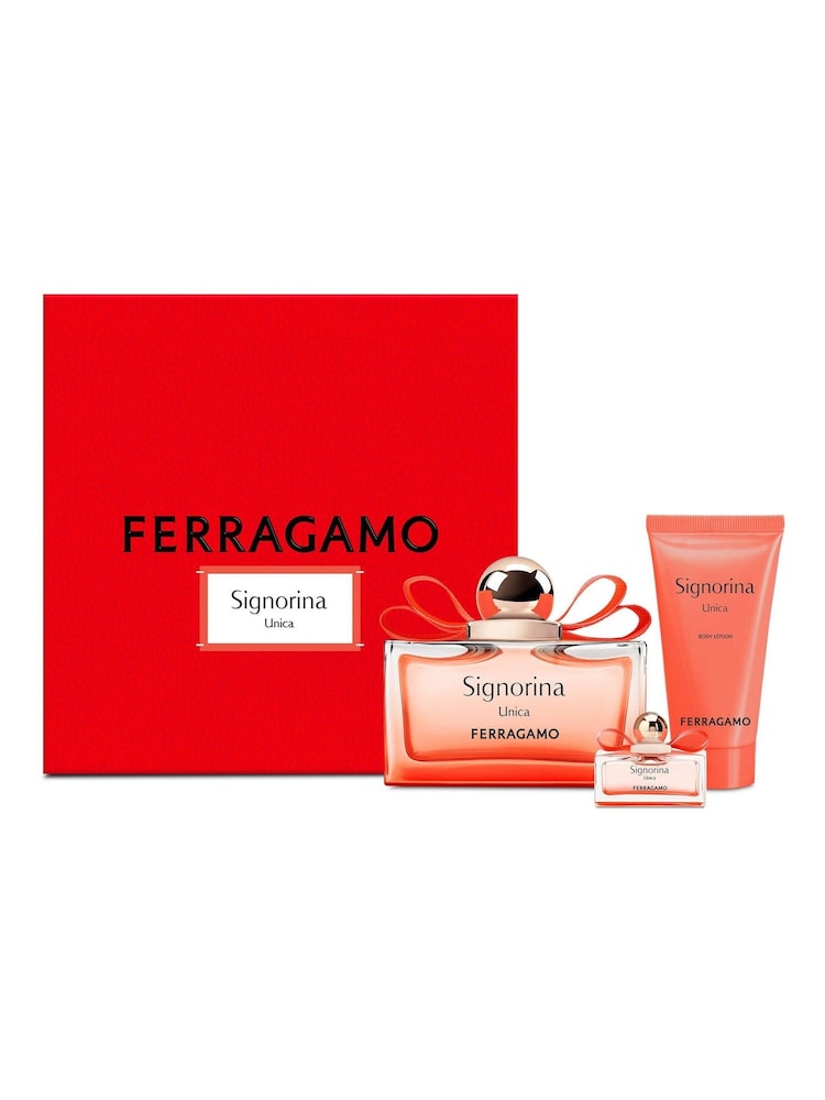 Salvatore Ferragamo Unica Women Eau de Parfum 100ml Body Lotion 50ml  Eau de Parfum 5ml Travel Spray Gift Set - Image 1 of 4