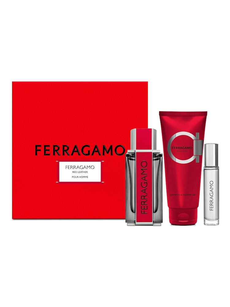 Salvatore Ferragamo Red Leather Eau de Parfum 100 ml Shower Gel 100ml & 10ml Travel Spray Gift Set - Image 1 of 3