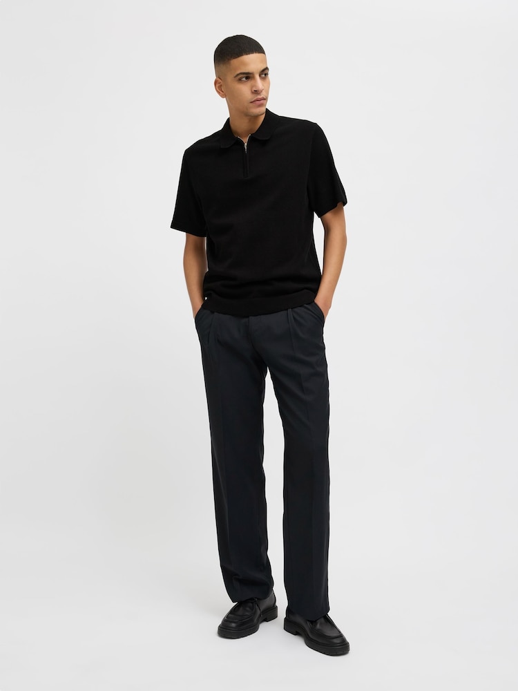 Schwarz - JACK & JONES Grey Knitted Quarter Zip Polo Shirt - Bild 1 von 7