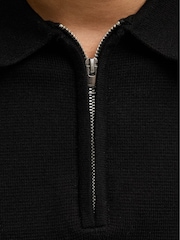 Schwarz - JACK & JONES Grey Knitted Quarter Zip Polo Shirt - Bild 5 von 7