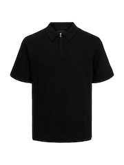 Schwarz - JACK & JONES Grey Knitted Quarter Zip Polo Shirt - Bild 7 von 7