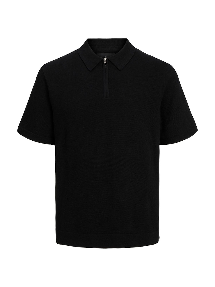 Schwarz - JACK & JONES Grey Knitted Quarter Zip Polo Shirt - Bild 7 von 7