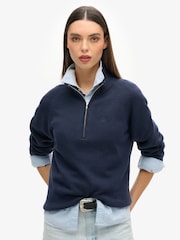 Superdry Blue Classic 100% Cotton Knit Half Zip Jumper - Image 1 of 2