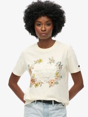 Superdry Cream 100% Cotton Floral Graphic Relaxed T-Shirt - Image 1 of 3