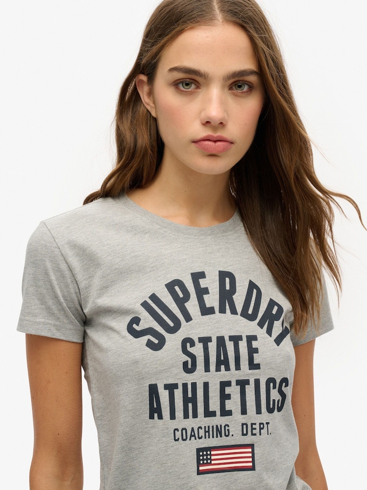 Superdry Grey 100% Cotton Athletic Graphic Fitted T-Shirt - Image 2 of 2