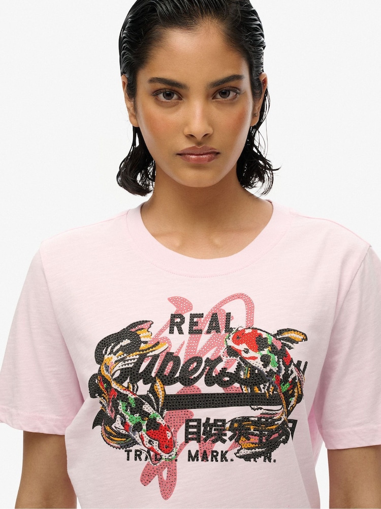 Superdry Pink 100% Cotton Vintage Logo Tokyo Relaxed T-Shirt - Image 3 of 3