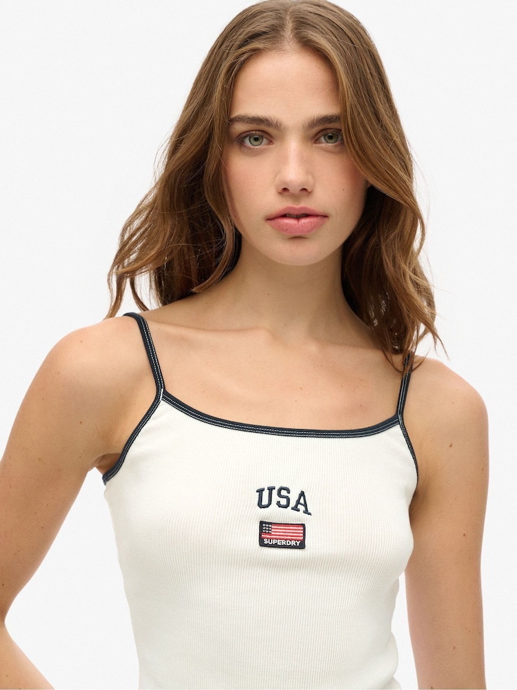 Superdry White 100% Cotton Athletic Essentials Cami Top - Image 2 of 3