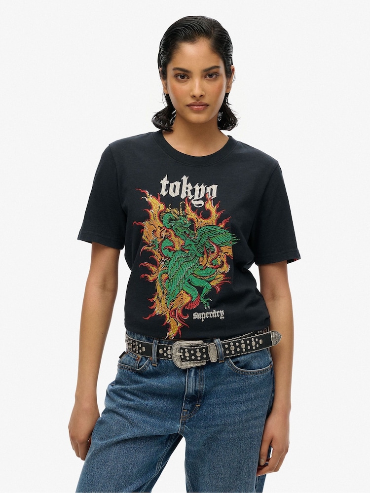 Superdry Black 100% Cotton Neo Trad Tattoo Relaxed T-Shirt - Image 1 of 2