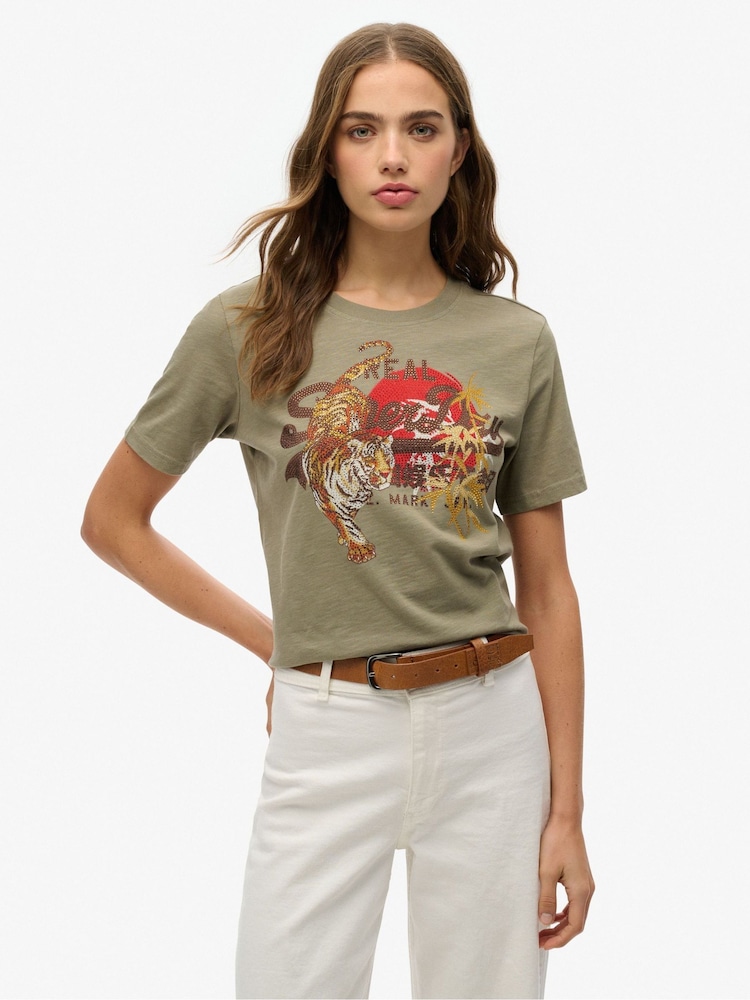 Superdry Green 100% Cotton Vintage Logo Tokyo Relaxed T-Shirt - Image 1 of 6