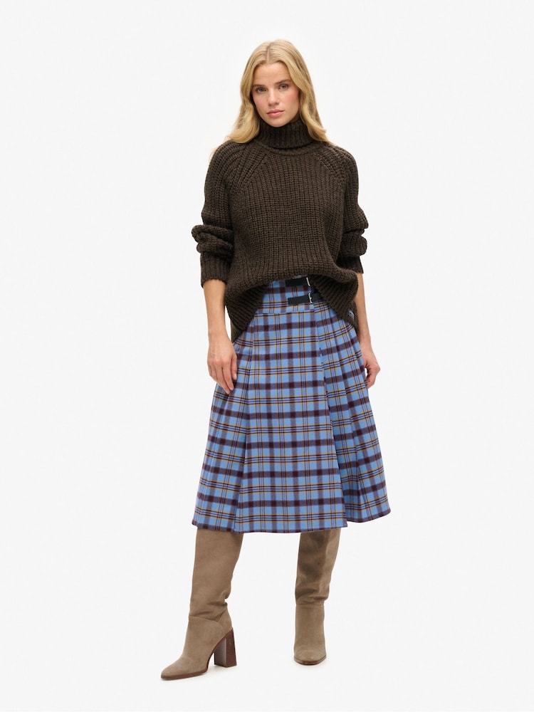 Superdry Blue Check Pleated Midi Skirt - Image 4 of 4