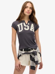 Superdry Grey 100% Cotton Athletic Essentials Notch Neck Graphic T-Shirt - Image 1 of 3