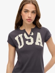 Superdry Grey 100% Cotton Athletic Essentials Notch Neck Graphic T-Shirt - Image 3 of 3