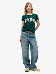 Superdry Green 100% Cotton Athletic Essential Ringer Fitted T-Shirt - Image 2 of 3