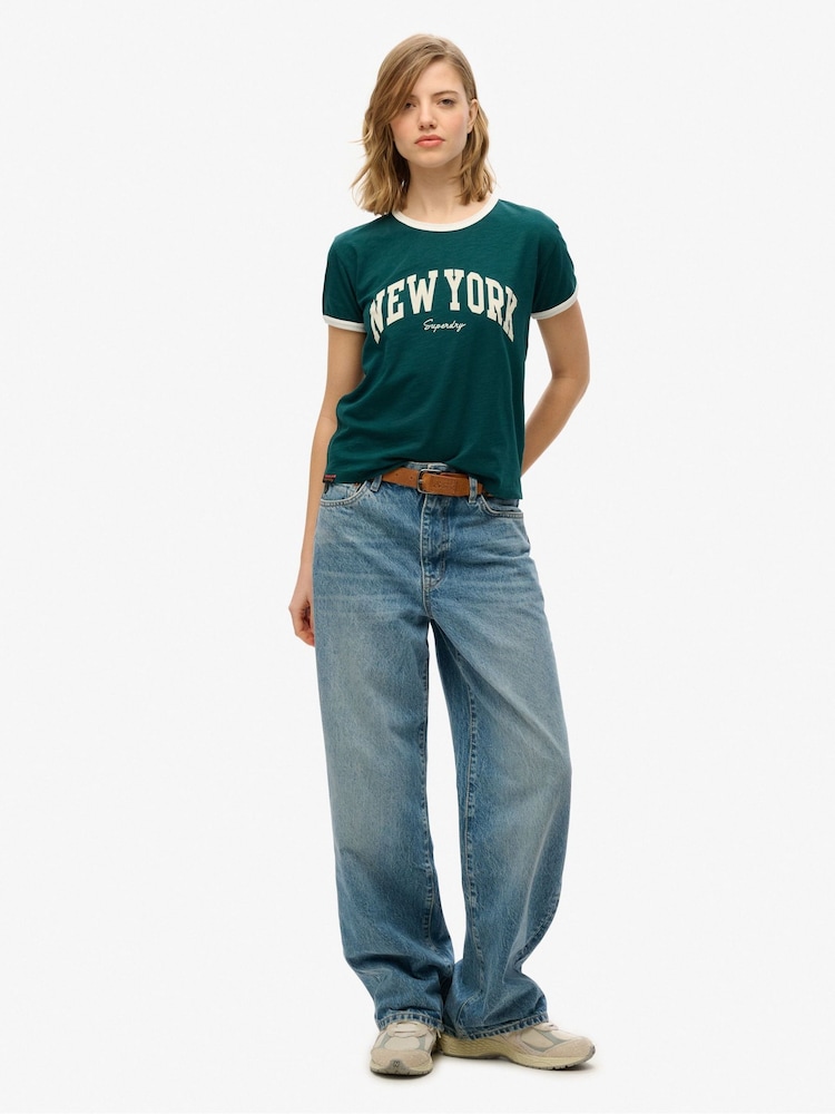 Superdry Green 100% Cotton Athletic Essential Ringer Fitted T-Shirt - Image 2 of 3