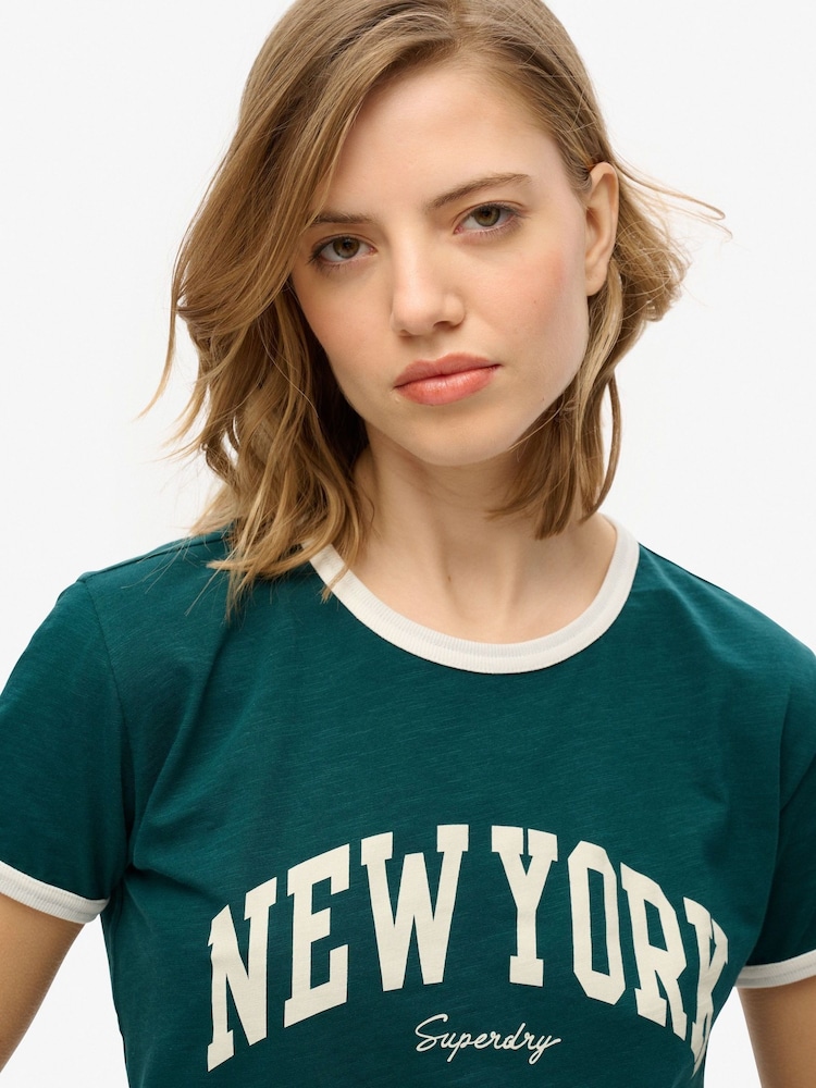 Superdry Green 100% Cotton Athletic Essential Ringer Fitted T-Shirt - Image 3 of 3
