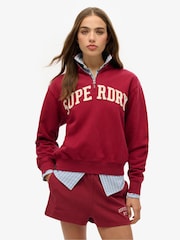 Superdry Red Athletic Applique Half Zip 100% Cotton Sweatshirt - Image 1 of 3