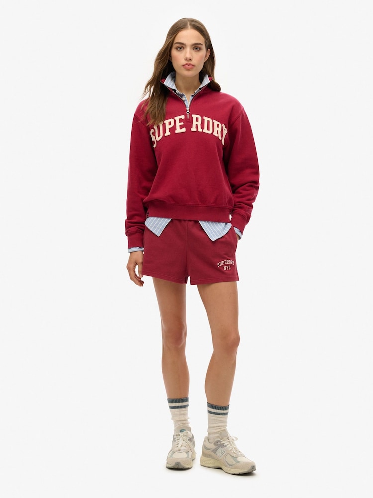 Superdry Red Athletic Applique Half Zip 100% Cotton Sweatshirt - Image 2 of 3