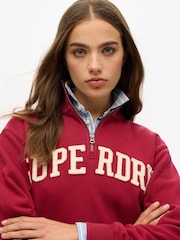 Superdry Red Athletic Applique Half Zip 100% Cotton Sweatshirt - Image 3 of 3