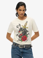 Superdry White 100% Cotton Neo Trad Tattoo Relaxed T-Shirt - Image 1 of 5