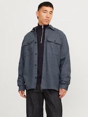 JACK & JONES Blue Worker Overshirt Shacket With Pockets - Image 1 of 5