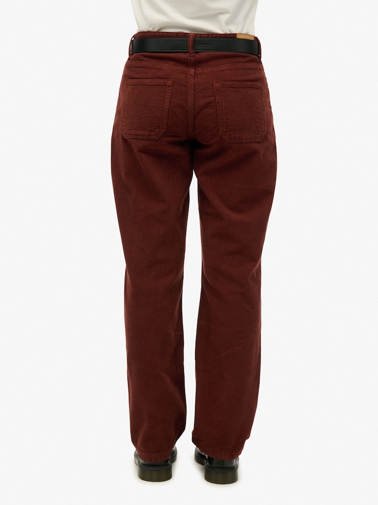 Superdry Brown Straight Leg Corduroy 100% Cotton Joggers - Image 2 of 5