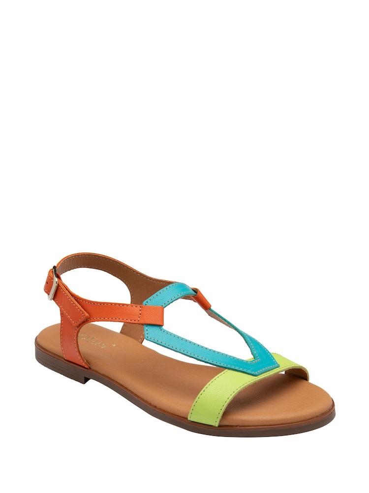 Lotus Orange Leather Flat Sandals - Image 1 of 4