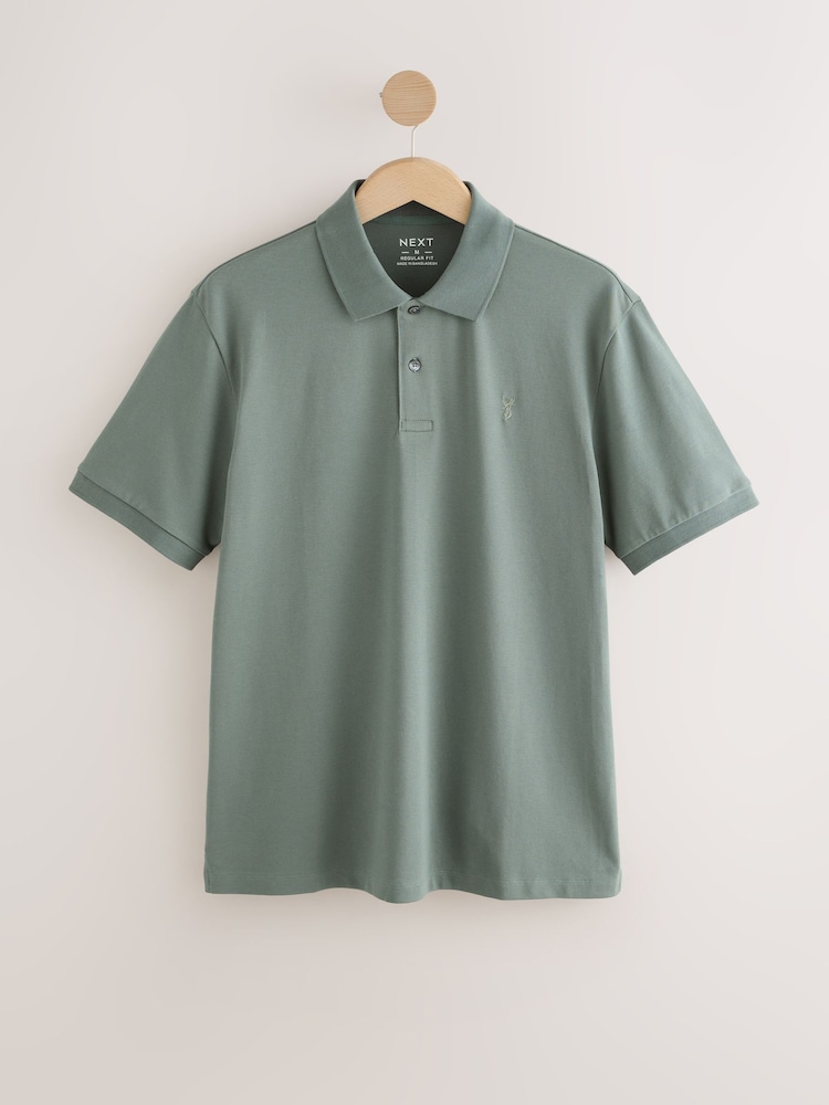Green Sage Regular Fit Short Sleeve Pique Polo Shirt - Image 1 of 3