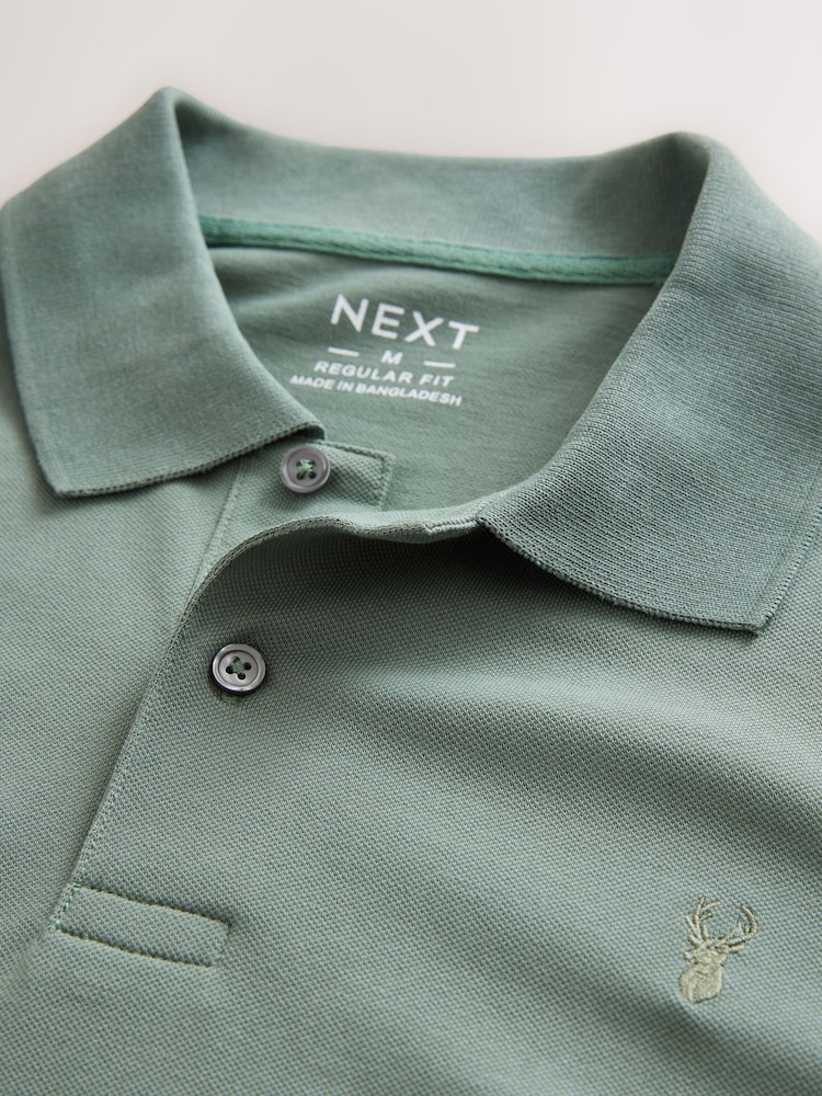 Green Sage Regular Fit Short Sleeve Pique Polo Shirt - Image 3 of 3