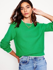 Boden Green Lena Stitch Detail 100% Cotton Jumper - Image 1 of 5
