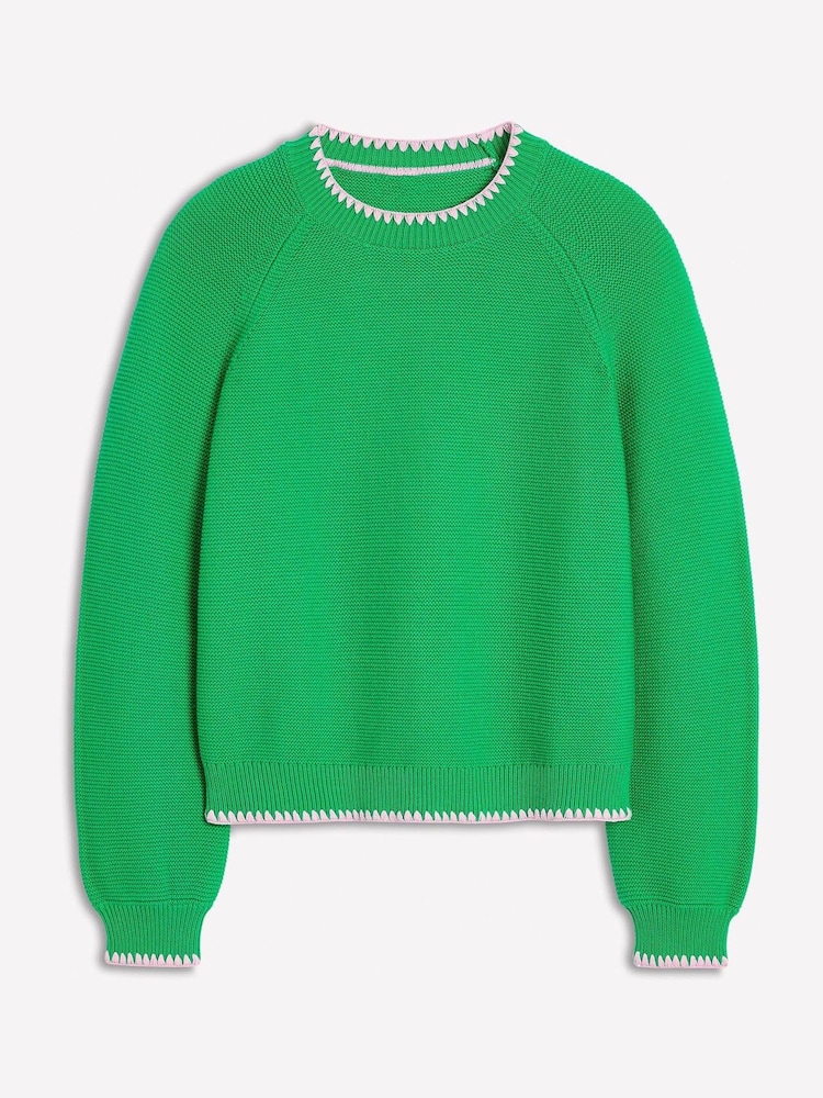 Boden Green Lena Stitch Detail 100% Cotton Jumper - Image 4 of 5