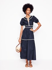 Boden Blue Rhea Embroidered Midi 100% Cotton Dress - Image 1 of 6