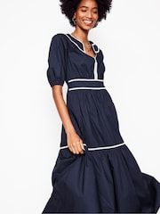 Boden Blue Rhea Embroidered Midi 100% Cotton Dress - Image 2 of 6