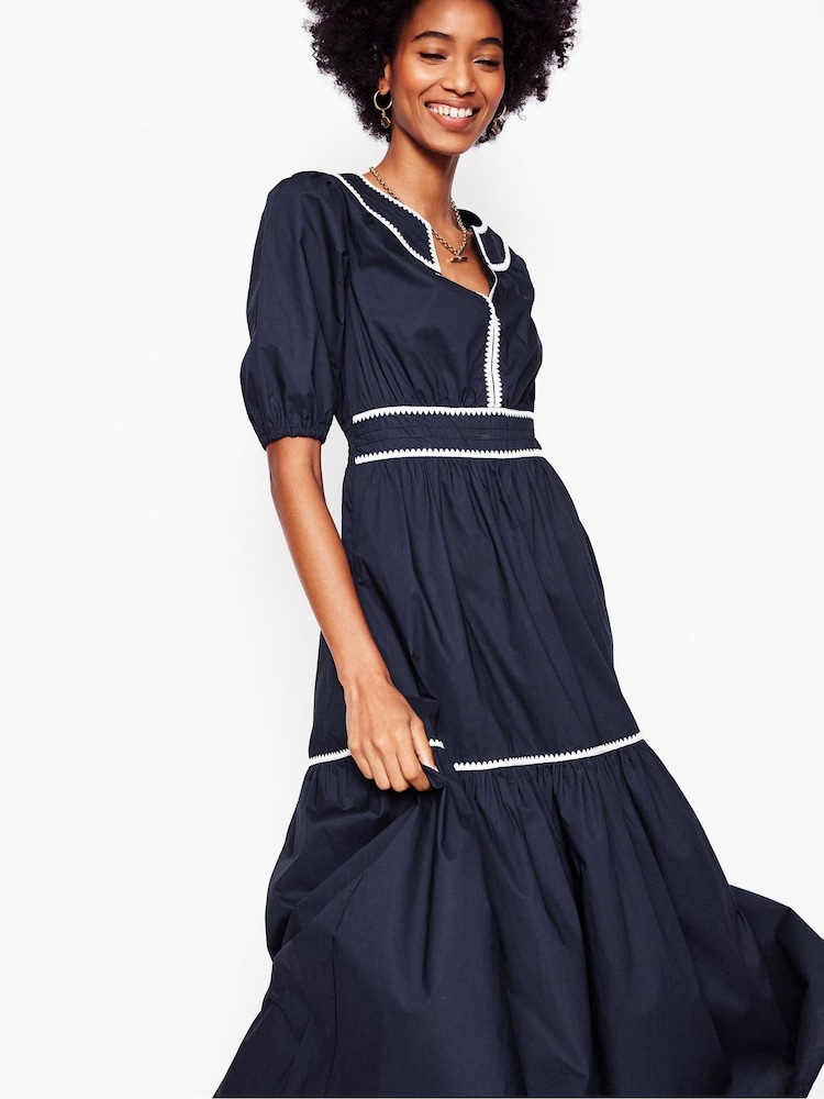 Boden Blue Rhea Embroidered Midi 100% Cotton Dress - Image 2 of 6