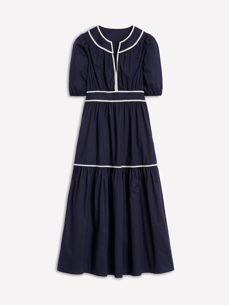 Boden Blue Rhea Embroidered Midi 100% Cotton Dress - Image 6 of 6