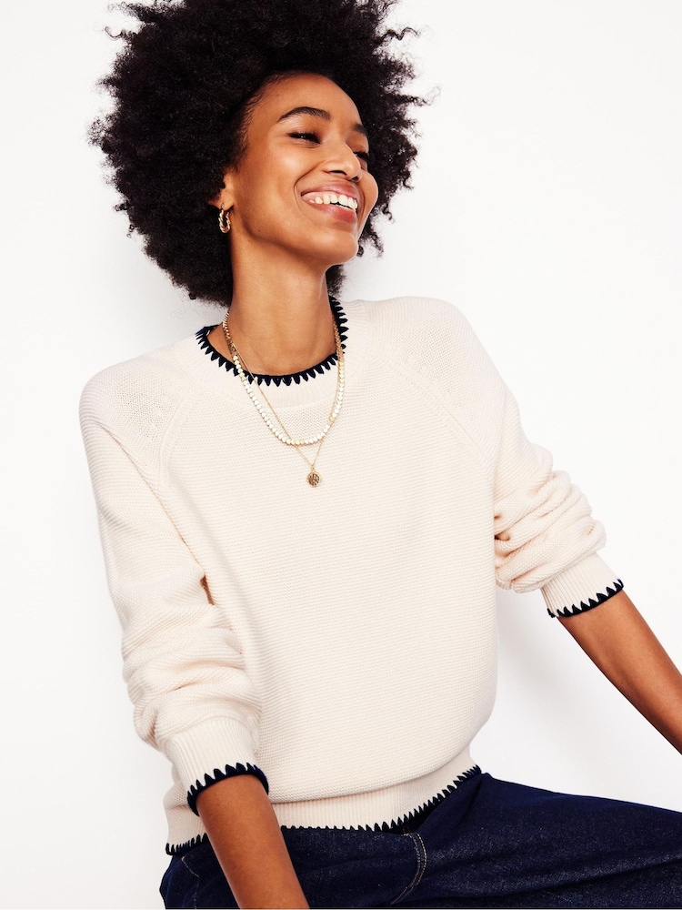 Boden Cream Lena Stitch Detail 100% Cotton Jumper - Image 1 of 5